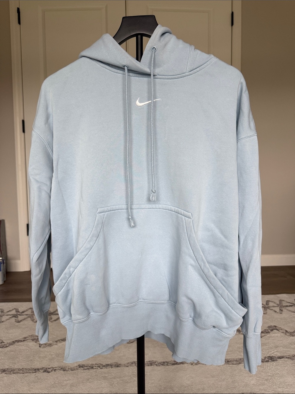 Nike Light Blue Crewneck Hoodie with White Swoosh